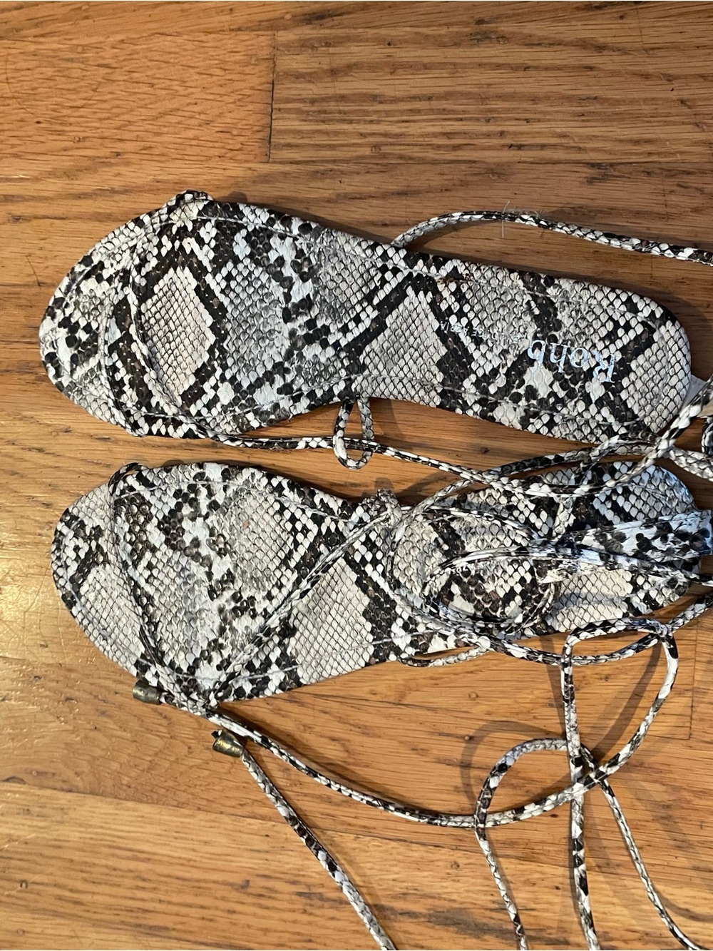 Rohb white and black snake print sandals